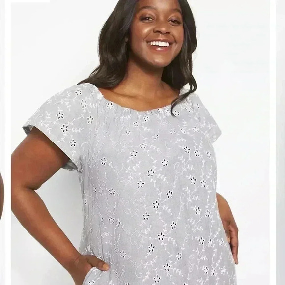 NWT LANE BRYANT EYELET Short-Sleeve Convertible Off-The-Shoulder Dress - Picture 4 of 5